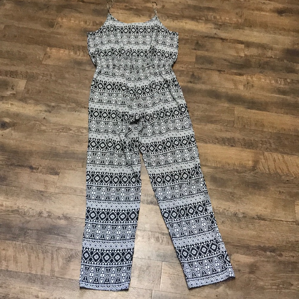 Boho Tribal Print Black & White Jumpsuit L
